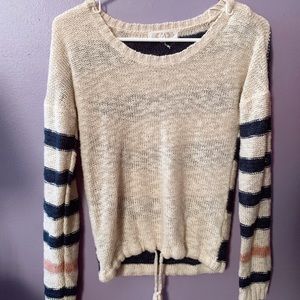 Cream Sweater with Blue Stripes